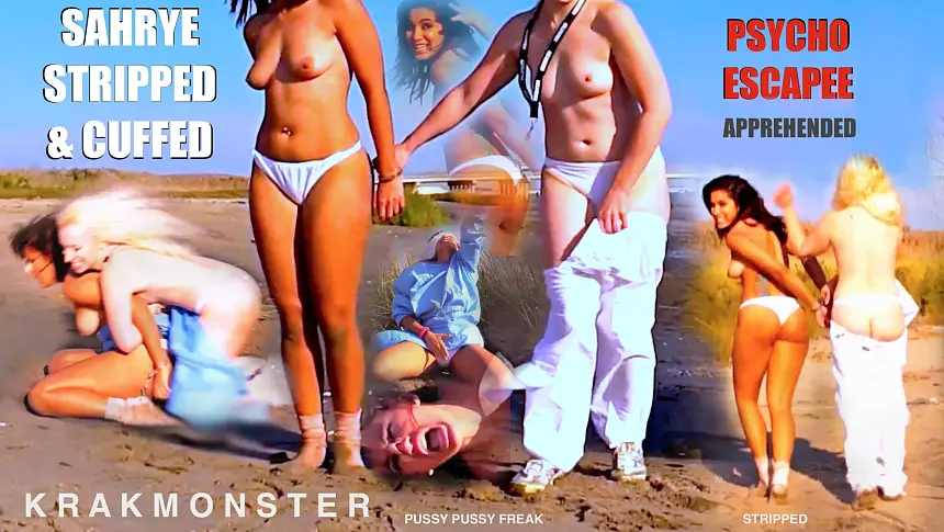 SAHRYE PSYCHO STRIPPED & CUFFED on beach : Nurse kneed in face